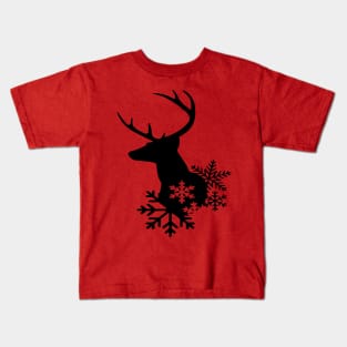 Black Silhouette With Snowflakes Christmas Deer Kids T-Shirt